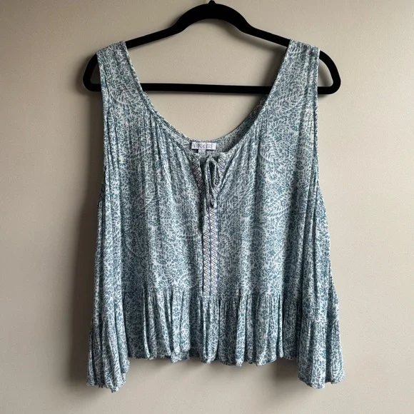 Patrons of Peace Blue Paisley Sleeveless Top – Size Large, Boho Peplum, Slight C - Picture 1 of 9